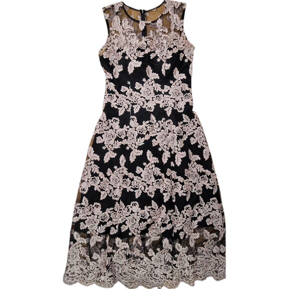 ANTHROPOLOGIE HITHERTO BHLDN Tonya Size 8 Lined Lace Dress Floral Black Rose